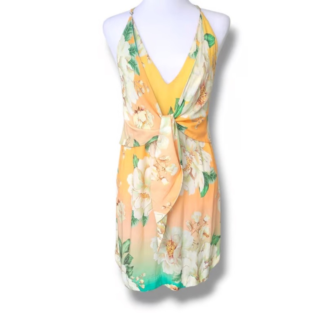 Floral Halter Mini Dress - Yellow and Green